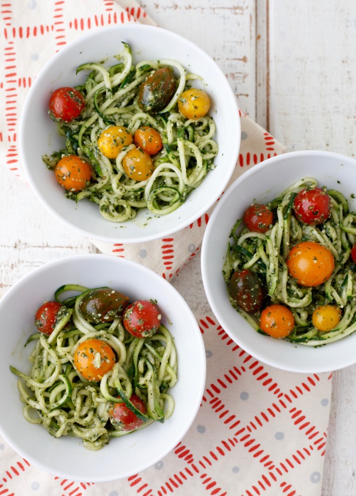 Pesto Spaghetti with Cherry Tomatoes + Inspiralized Giveaway from weelicious.com