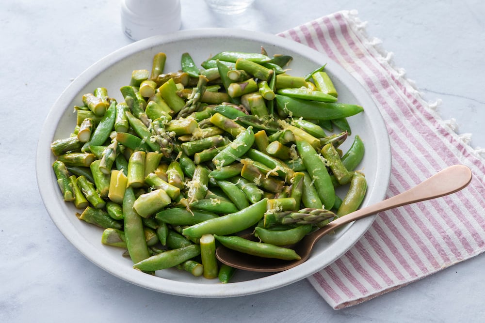 Sugar Snap Pea and Asparagus Saute Weelicious